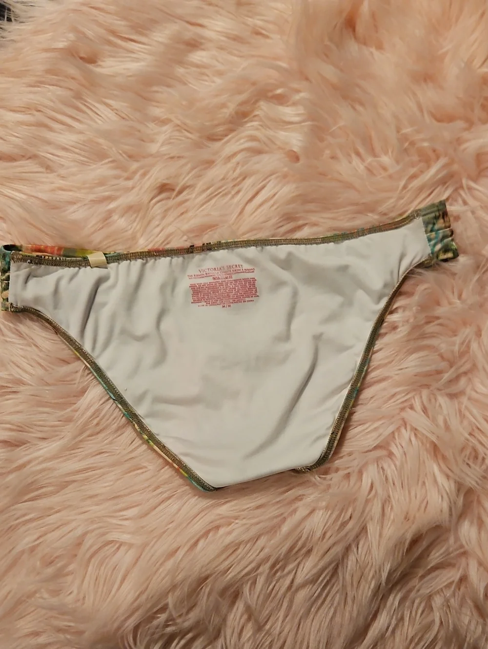 Vintage 2014 VS Tropical Watercolor Push Up BeachBandeau Ribbon Strapless Bikini